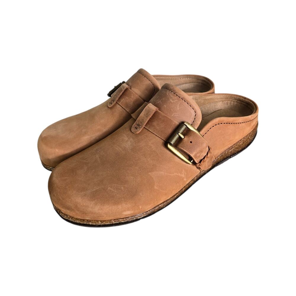 Earth Eras Mule Brown Cognac Leather Clog Slip On Buckle Cork Footbed Comfort 11